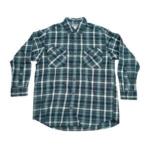 Duluth Trading Shirt L Green Plaid Burley Heavy Weight Flannel Outdoors Camping
